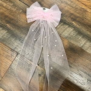 Pink Sheer Hair Bow with Pearls